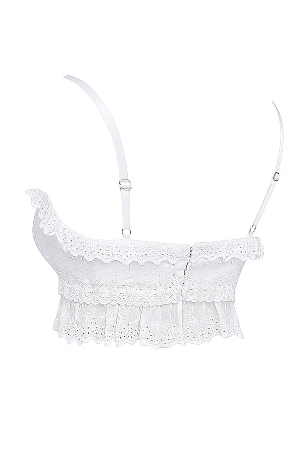 Stilla | Hvid Broderie Anglais Bralette Top Med Bukser