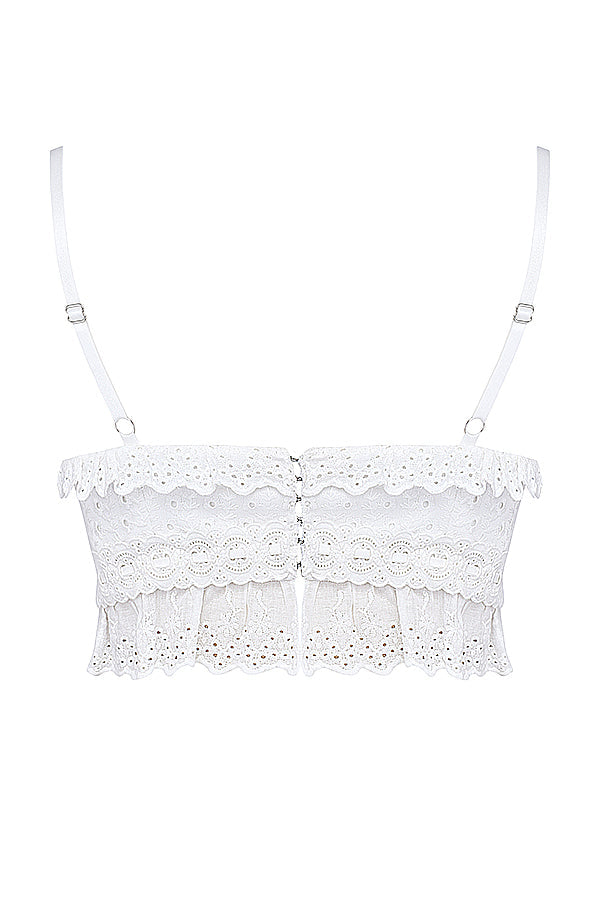 Stilla | Hvid Broderie Anglais Bralette Top Med Bukser