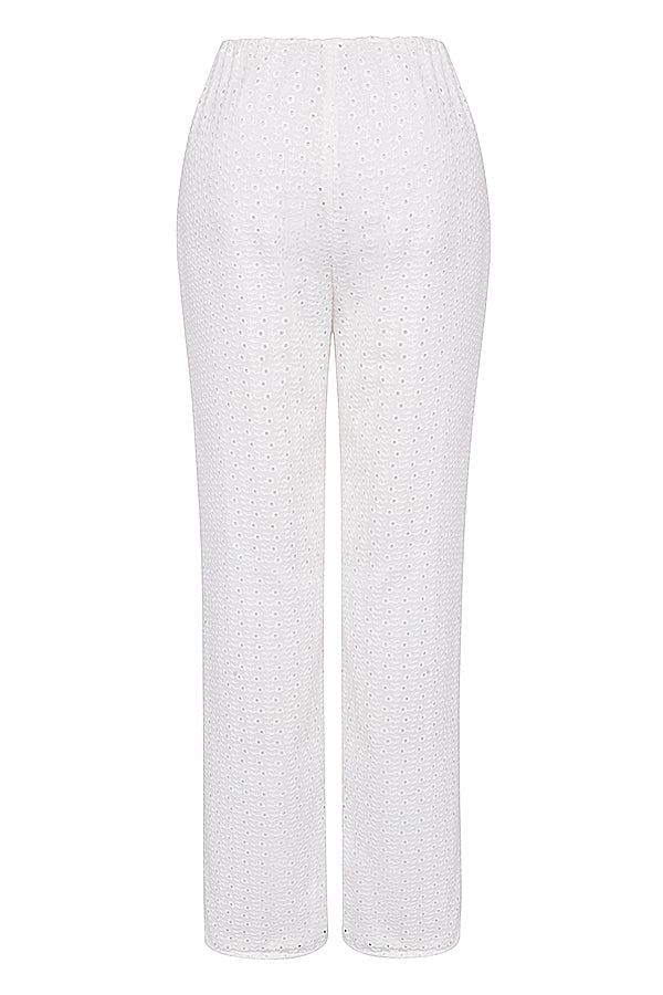 Stilla | Hvid Broderie Anglais Bralette Top Med Bukser