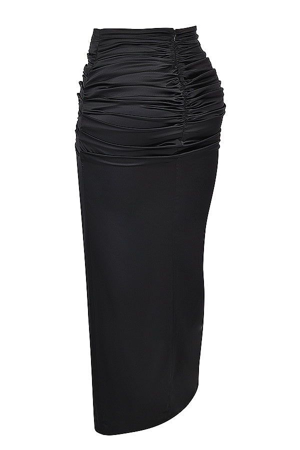 Stilla | Cherry Silke Blouson Top Med Draperet Silke Maxi Nederdel