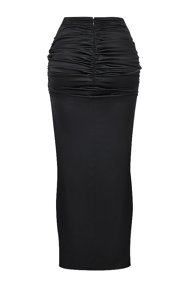 Stilla | Cherry Silke Blouson Top Med Draperet Silke Maxi Nederdel