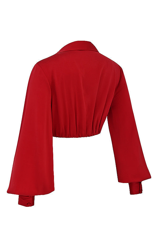 Stilla | Cherry Silke Blouson Top Med Draperet Silke Maxi Nederdel