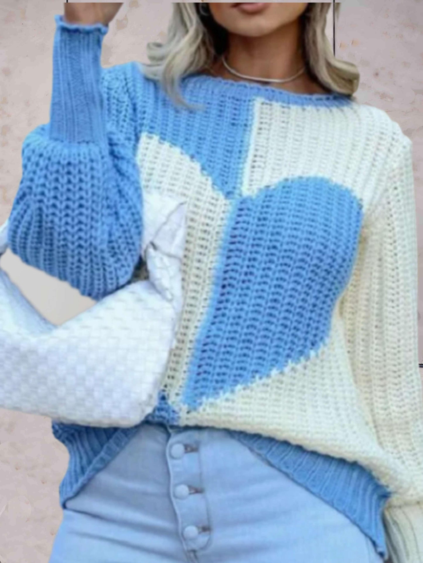 Stilla | Trøje Afslappet Hjerteprint Strikket Sweater