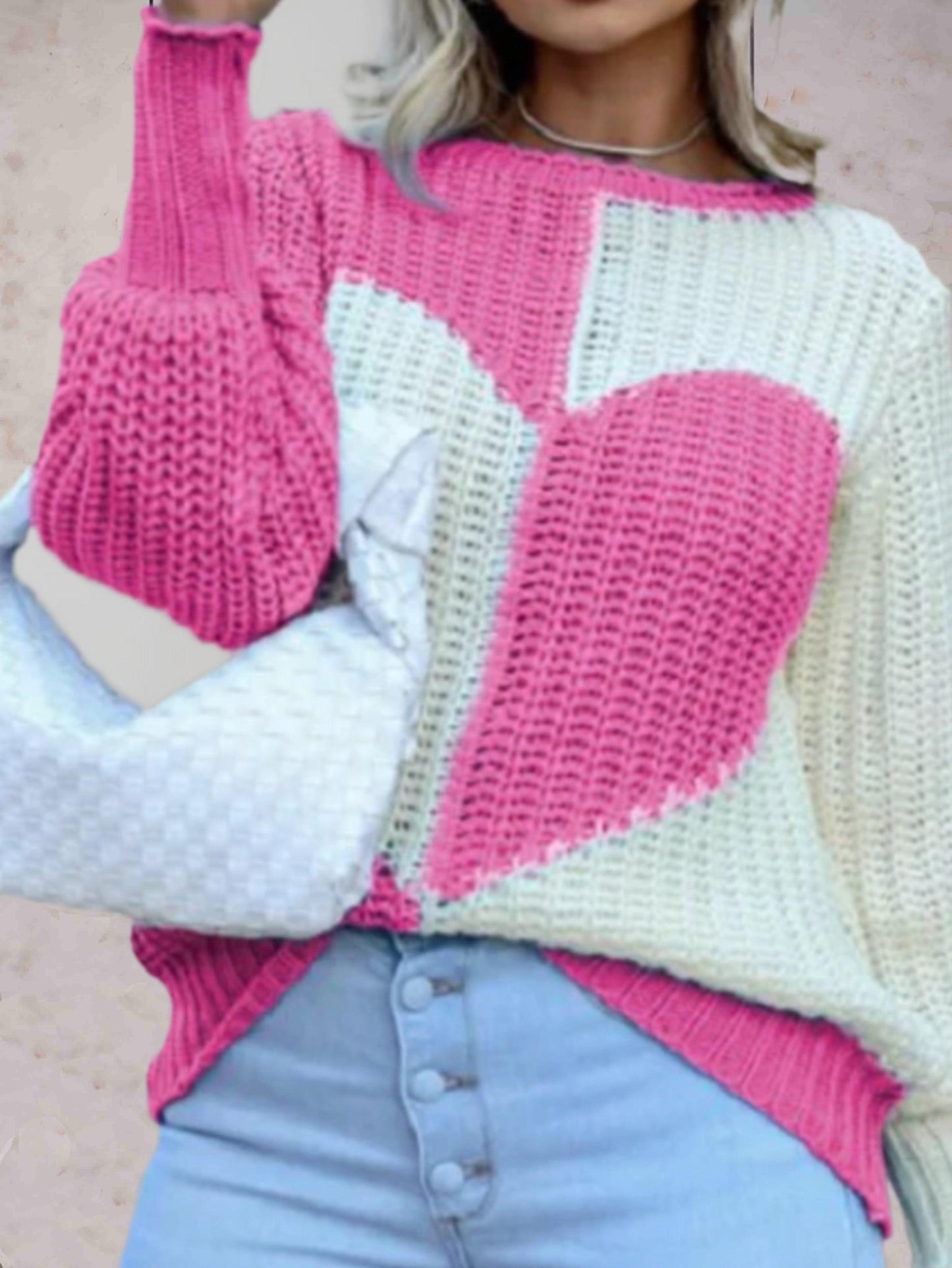Stilla | Trøje Afslappet Hjerteprint Strikket Sweater