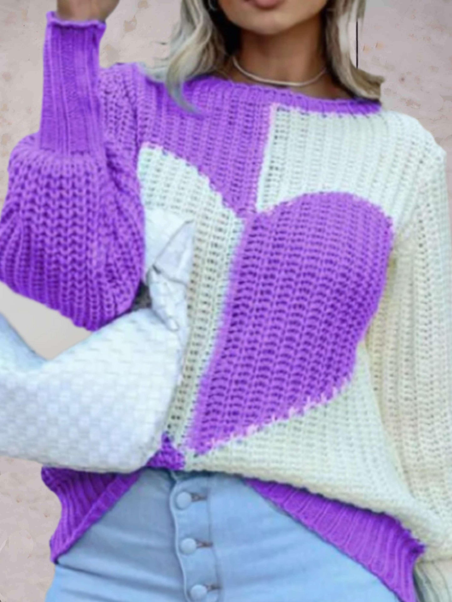Stilla | Trøje Afslappet Hjerteprint Strikket Sweater