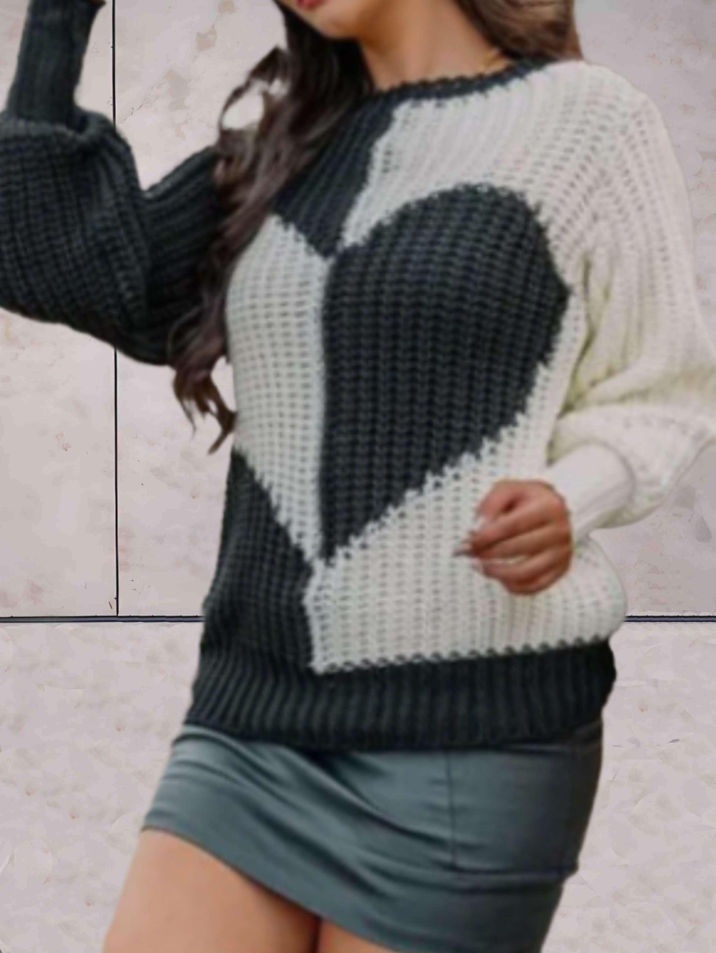 Stilla | Trøje Afslappet Hjerteprint Strikket Sweater