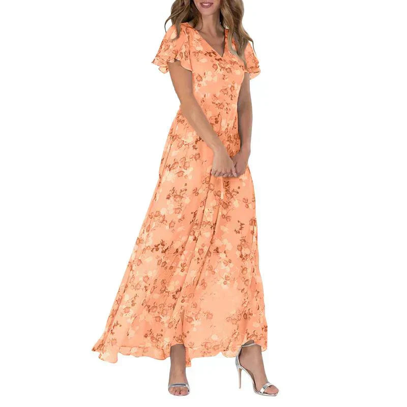 Stilla | Blomster Maxi Kjole Med Korte Ærmer.