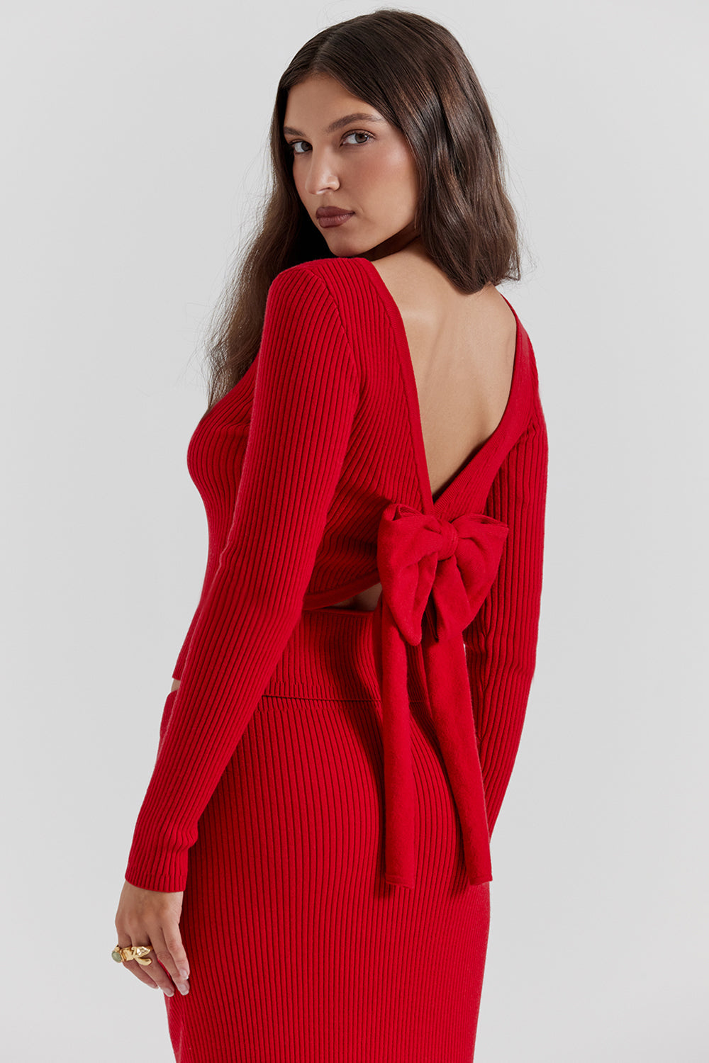 Stilla | Scarlet Rød Cashmere Mix Trøje Med Sløjfe