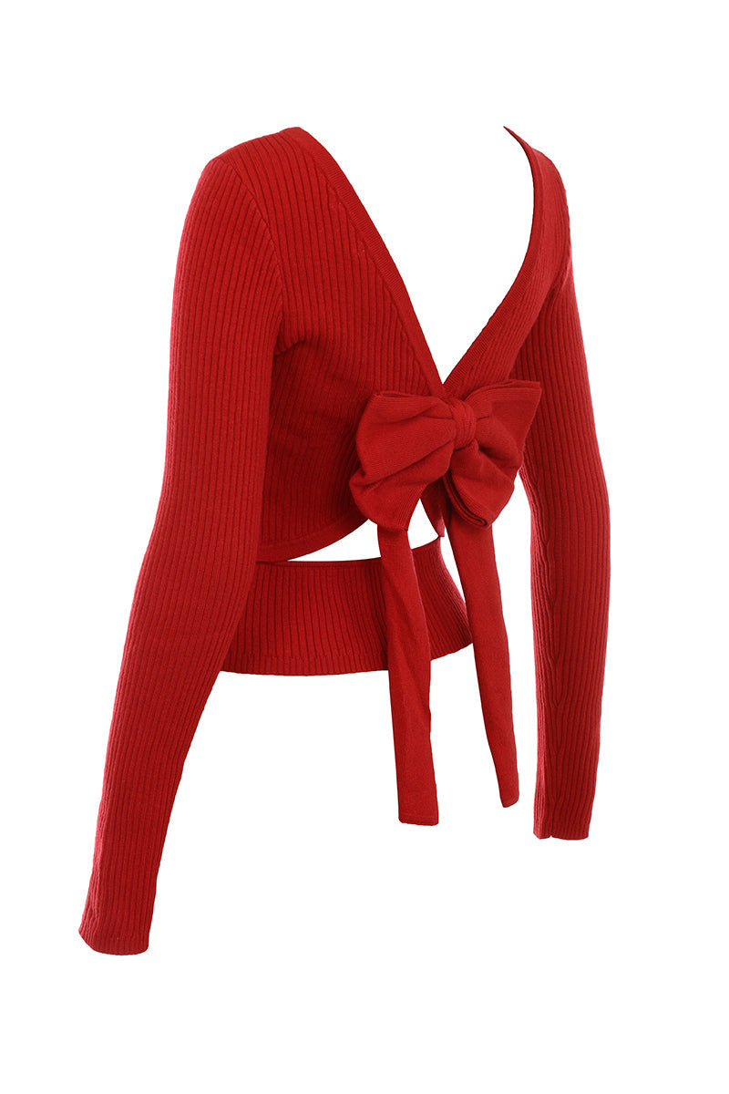Stilla | Scarlet Rød Cashmere Mix Trøje Med Sløjfe