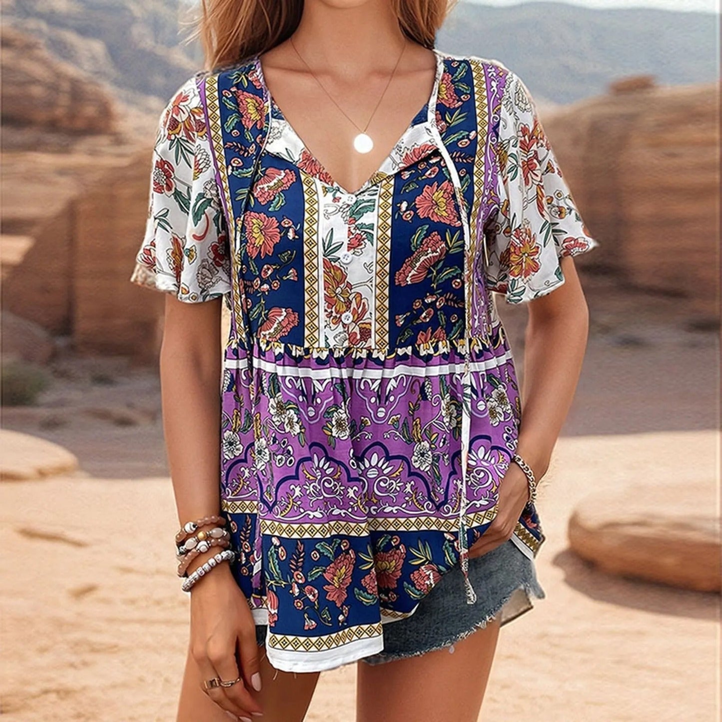 Stilla | Bluse med Boho-Blomster
