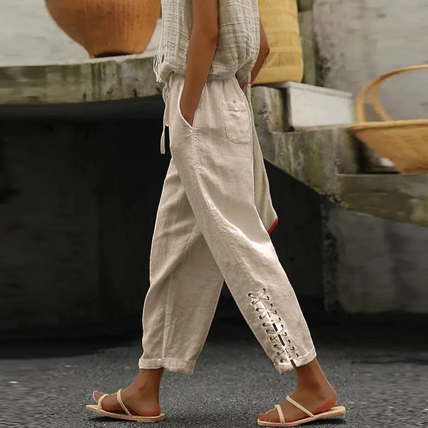 Stilla | Casual Baggy Bukser med Brede Ben