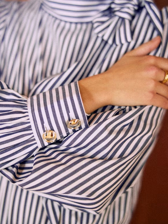 Stilla | Stribet Bluse Med Knytning