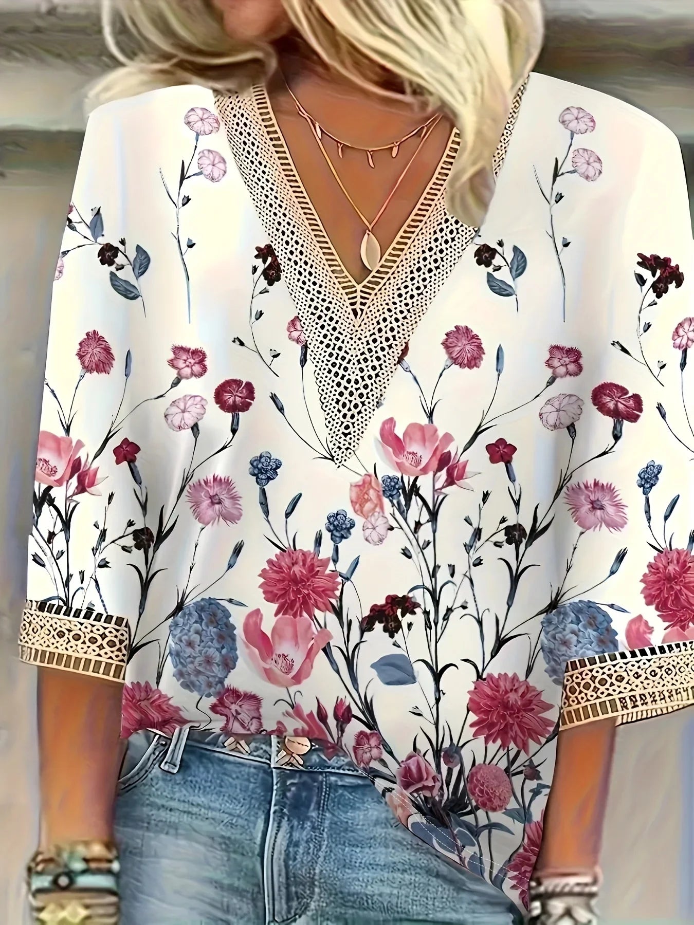 Stilla | Kvinders 2 4xl Bluser Blomster Blonde Mode Designer T-Shirts (plus Størrelse)