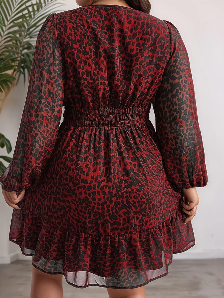 Stilla | Kvinders 2 5xl Mode Designer Chiffon Leopard Korte Kjoler (plus Størrelse)