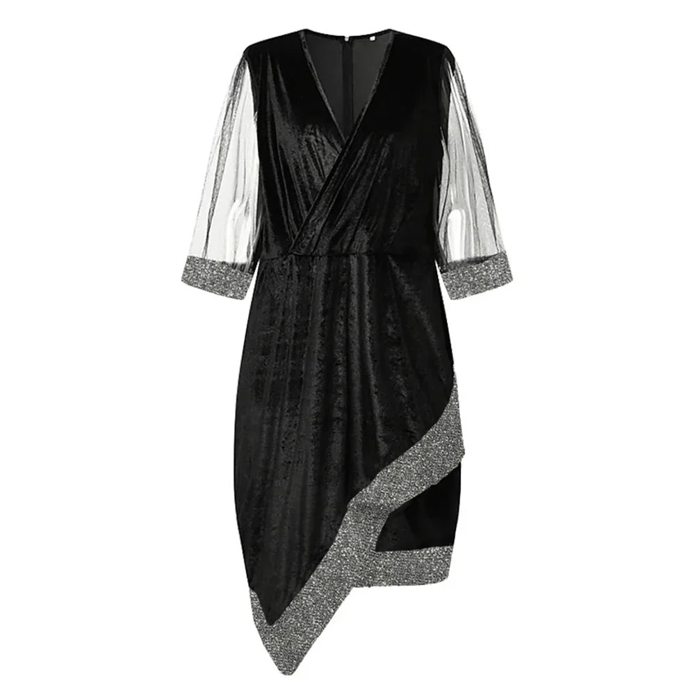 Stilla | Kvinders 2 5xl Mesh Ærme Mode Designer Midi Kjoler (plus Størrelse)