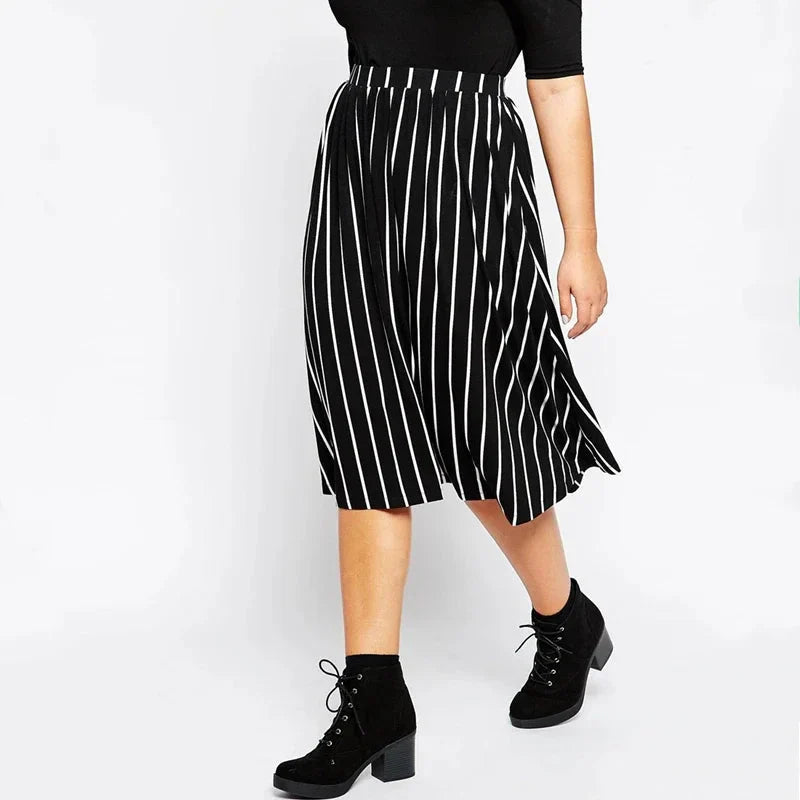 Stilla | Dame 2 8xl Fashion Designer Strippede Midi Nederdele (plus Størrelse)