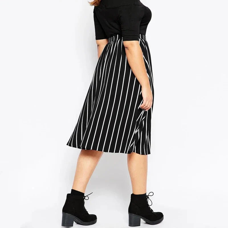 Stilla | Dame 2 8xl Fashion Designer Strippede Midi Nederdele (plus Størrelse)