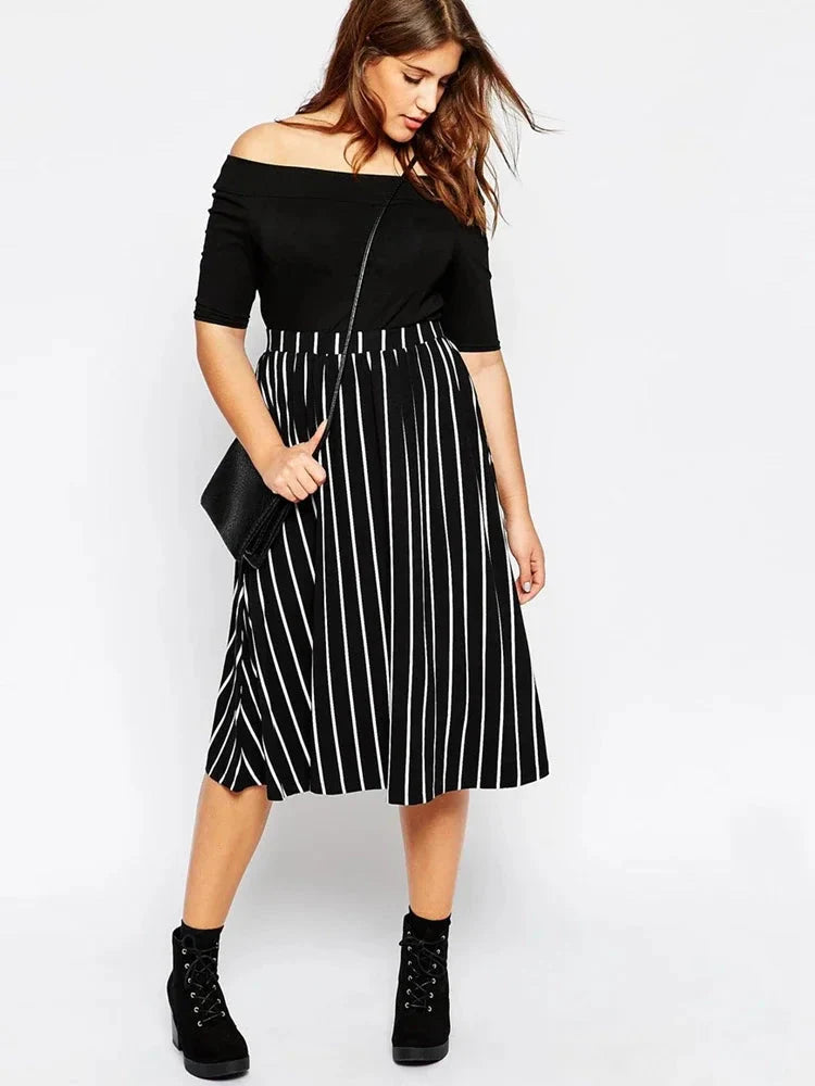 Stilla | Dame 2 8xl Fashion Designer Strippede Midi Nederdele (plus Størrelse)
