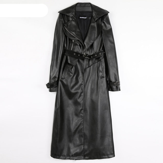 Stilla | Kvinders 3 7xl Nerazzurri Fashion Designer Læder Trench Coats (plus Størrelse)