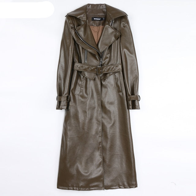 Stilla | Kvinders 3 7xl Nerazzurri Fashion Designer Læder Trench Coats (plus Størrelse)