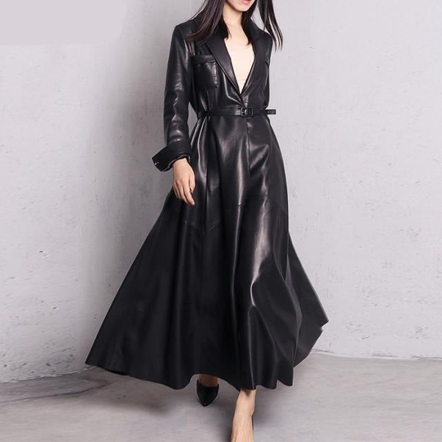 Stilla | Kvinders 4 7xl Læder Nerazzurri Designer Trench Coats (plus Størrelse)
