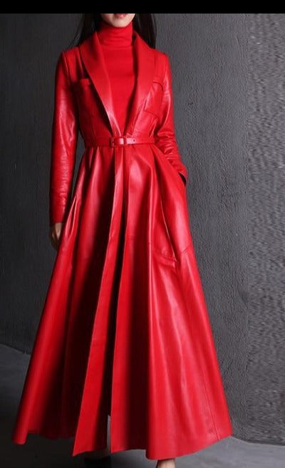 Stilla | Kvinders 4 7xl Læder Nerazzurri Designer Trench Coats (plus Størrelse)