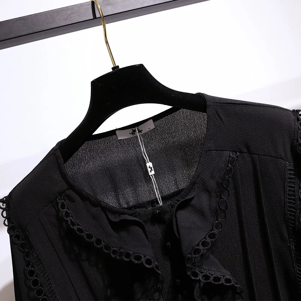 Stilla | Kvinders 5 9xl Bluse Mode Designer Chiffon Langærmede Toppe (plus Størrelse)