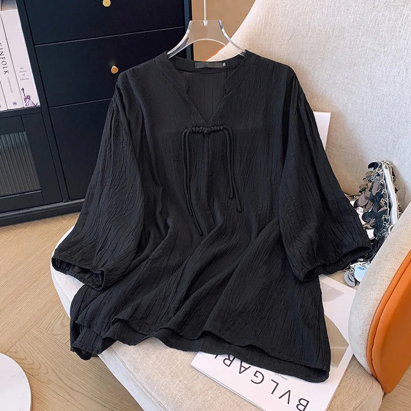 Stilla | Kvinders 5 9xl V-Hals Mode Designer Bluse Toppe (plus Størrelse)
