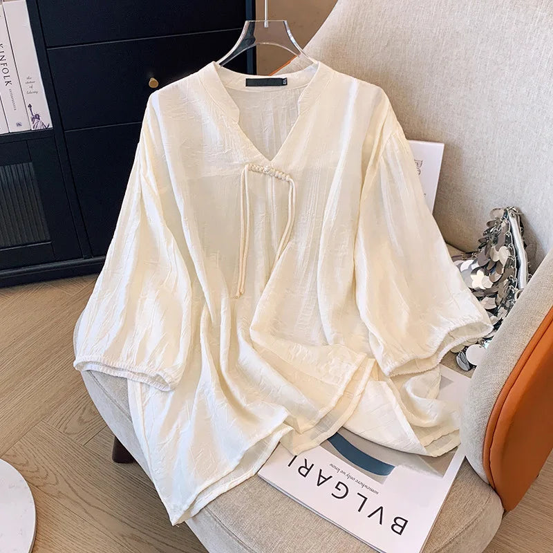 Stilla | Kvinders 5 9xl V-Hals Mode Designer Bluse Toppe (plus Størrelse)