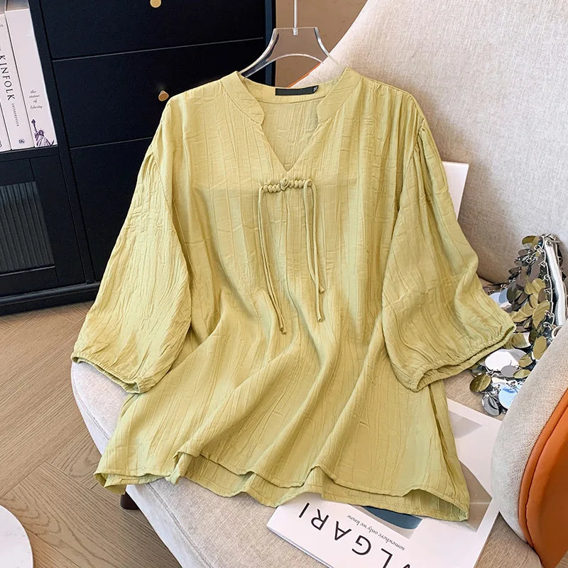 Stilla | Kvinders 5 9xl V-Hals Mode Designer Bluse Toppe (plus Størrelse)