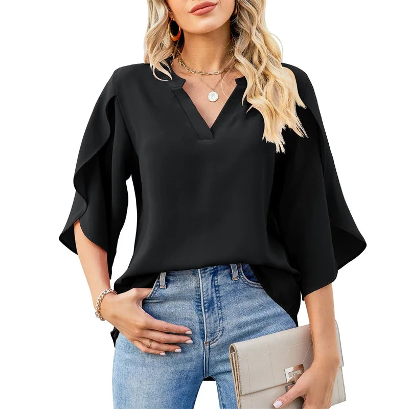 Stilla | Kvinders Asymmetrisk Flæseærme Mode Designer Top T-Shirts