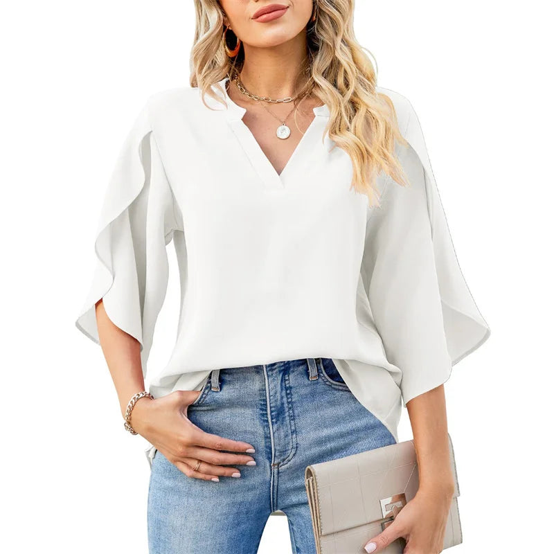 Stilla | Kvinders Asymmetrisk Flæseærme Mode Designer Top T-Shirts