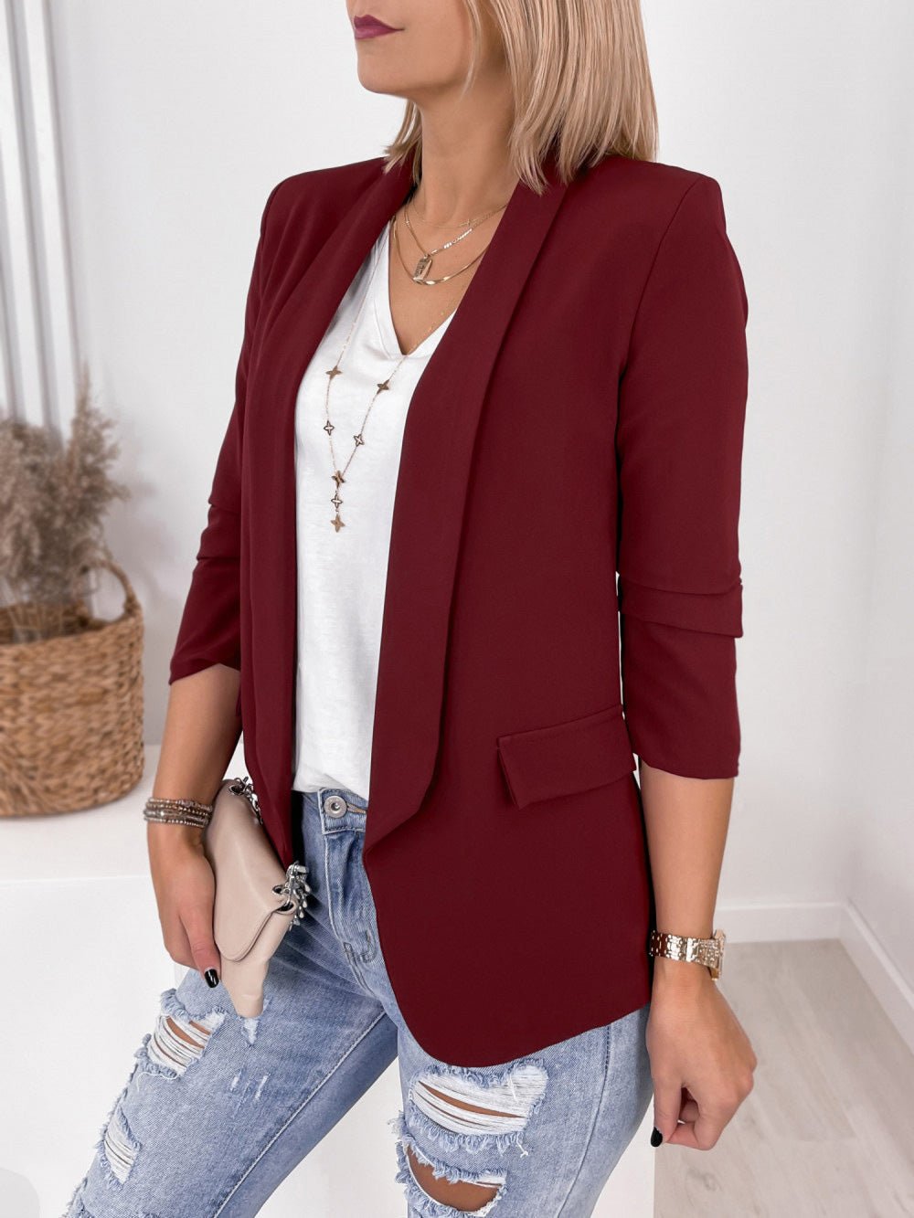 Stilla | Dame Blazere Ensfarvet Klap Slim Fit Lange Ærmer Blazer