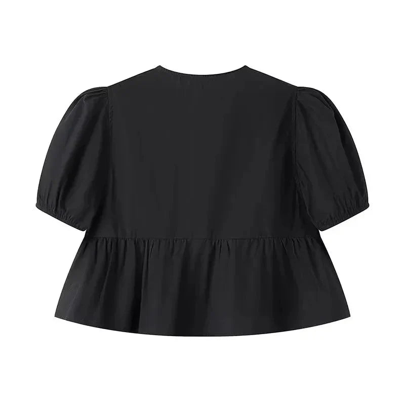Stilla | Kvinders Bluse Sløjfe Binde Bag Mode Designer Puffede Ærmer T-Shirts