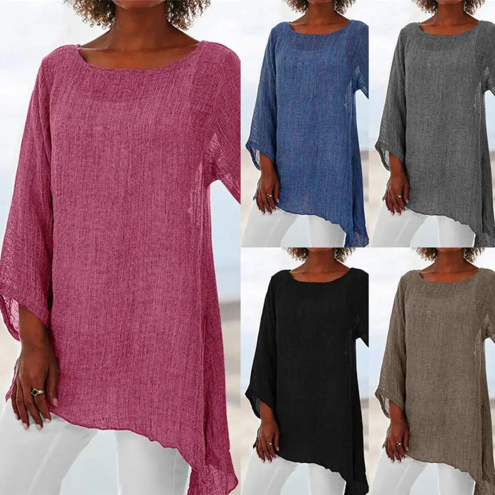 Stilla | Kvinders Bluse Bomulds Linned 4xl Mode Designer Langærmede Toppe (plus Størrelse)