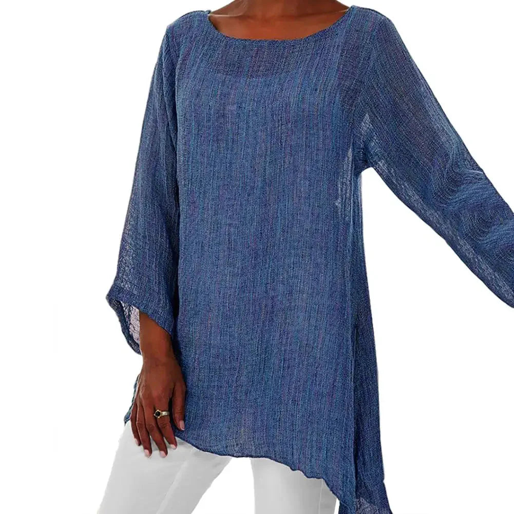 Stilla | Kvinders Bluse Bomulds Linned 4xl Mode Designer Langærmede Toppe (plus Størrelse)