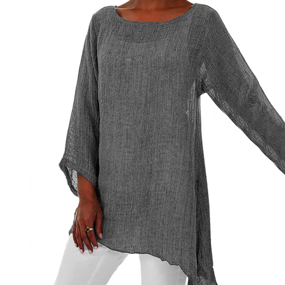 Stilla | Kvinders Bluse Bomulds Linned 4xl Mode Designer Langærmede Toppe (plus Størrelse)
