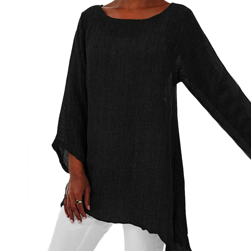 Stilla | Kvinders Bluse Bomulds Linned 4xl Mode Designer Langærmede Toppe (plus Størrelse)