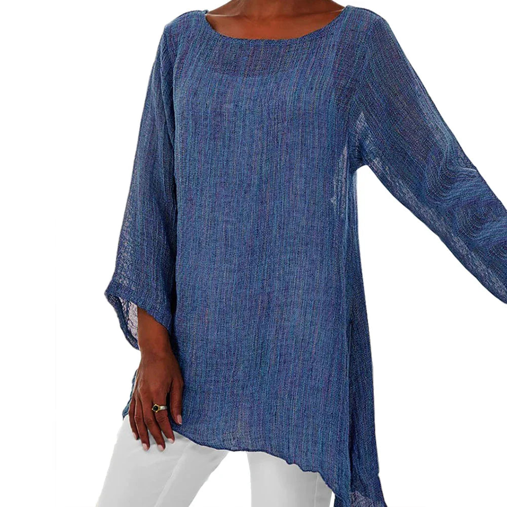 Stilla | Kvinders Bluse Bomulds Linned 4xl Mode Designer Langærmede Toppe (plus Størrelse)