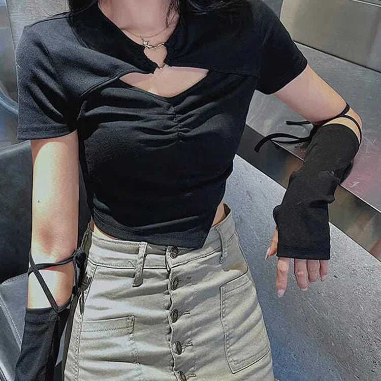 Stilla | Kvinder Bluser Asymmetrisk Hallow Ud Toppe Mode Designer T-Shirts