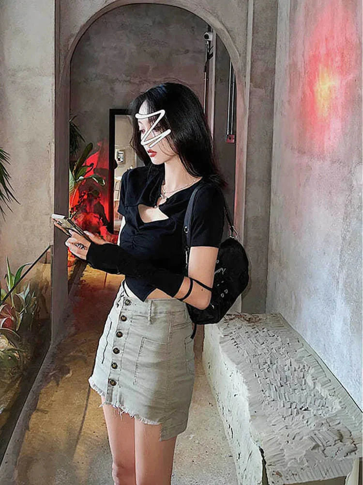 Stilla | Kvinder Bluser Asymmetrisk Hallow Ud Toppe Mode Designer T-Shirts