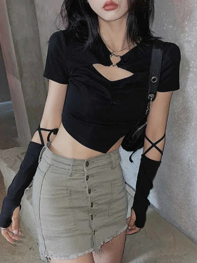 Stilla | Kvinder Bluser Asymmetrisk Hallow Ud Toppe Mode Designer T-Shirts