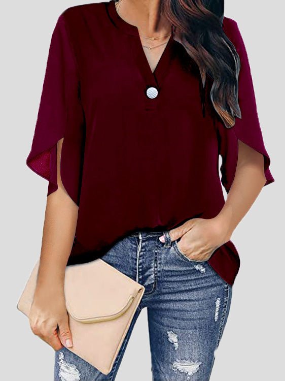 Stilla | Kvinders Bluser Afslappet V-hals Kort Ærme Chiffon Bluse