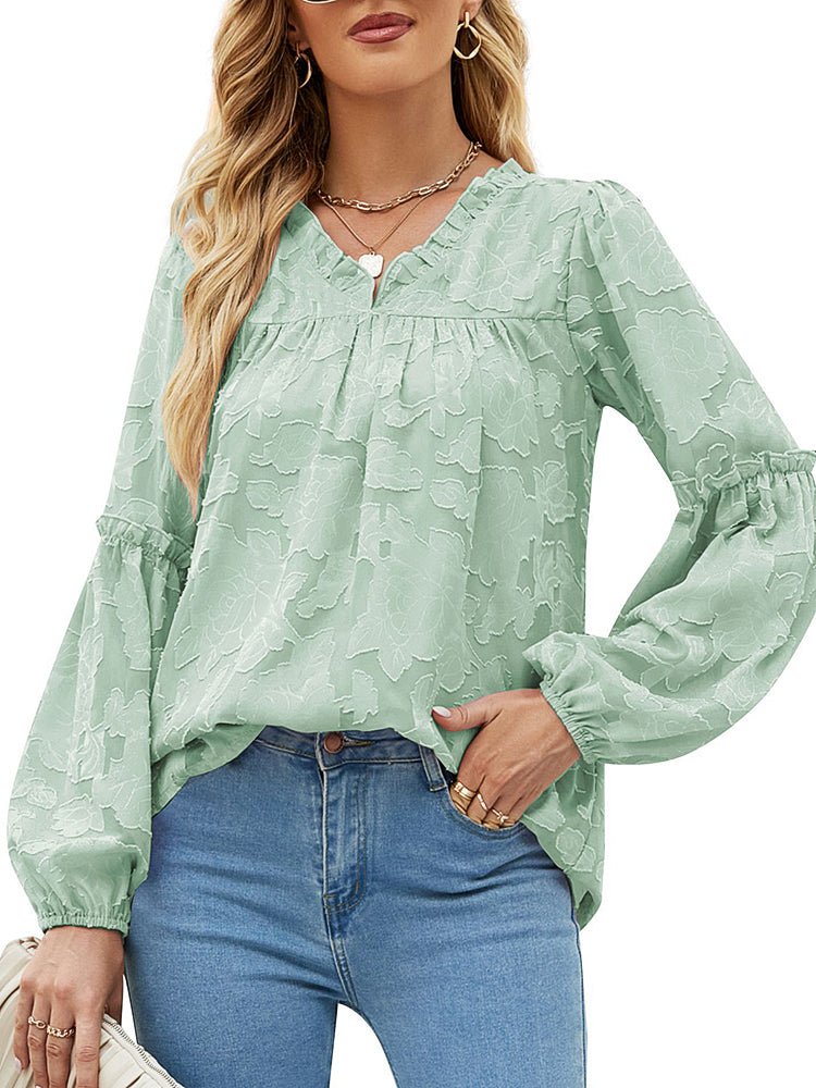 Stilla | Kvinders Bluser Floral Struktur Chiffon Lanterne Ærme Bluse