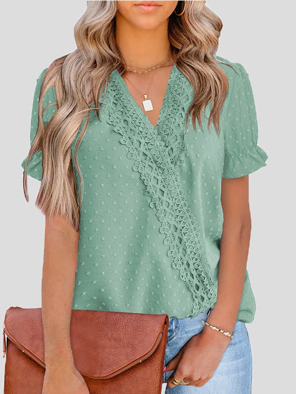 Stilla | Kvinders Bluser V-hals Jacquard Prik Blonde Kortærmet Bluse