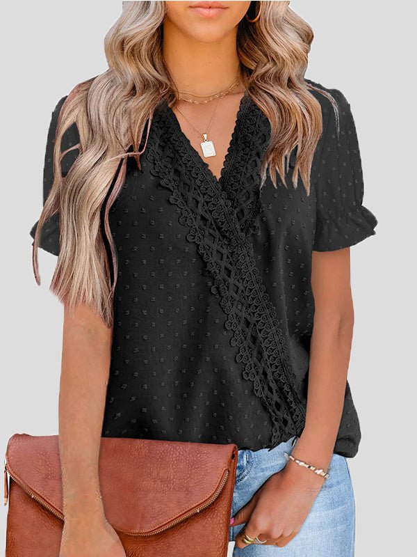 Stilla | Kvinders Bluser V-hals Jacquard Prik Blonde Kortærmet Bluse