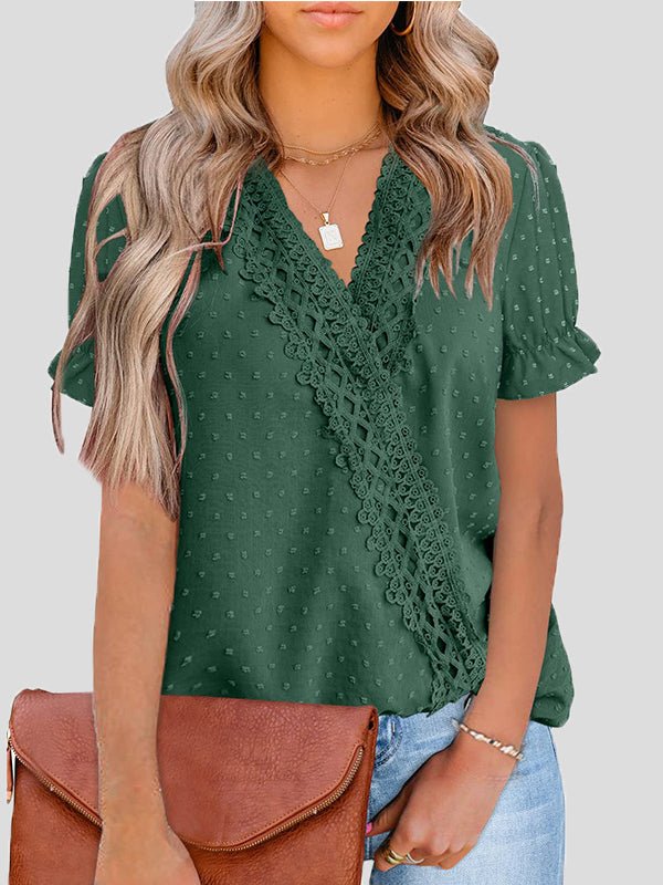 Stilla | Kvinders Bluser V-hals Jacquard Prik Blonde Kortærmet Bluse