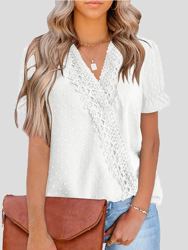 Stilla | Kvinders Bluser V-hals Jacquard Prik Blonde Kortærmet Bluse