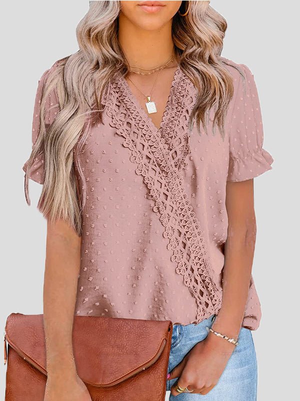 Stilla | Kvinders Bluser V-hals Jacquard Prik Blonde Kortærmet Bluse
