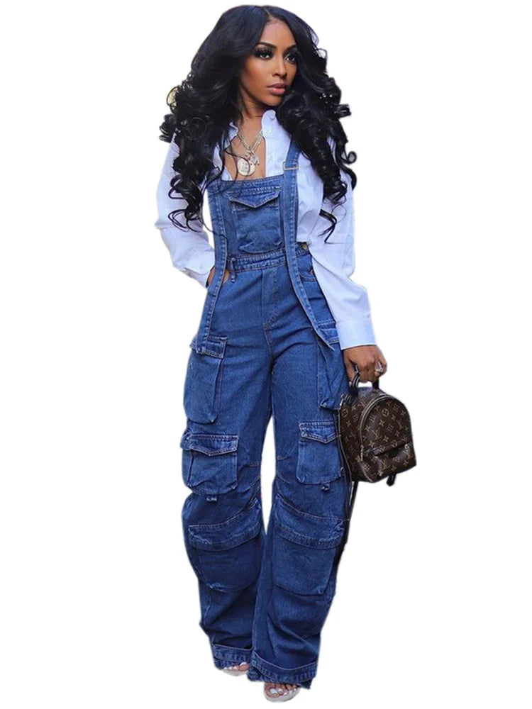Stilla | Kvinders Cargo Denim Mode Designer Jumpsuits